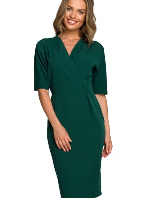 Elegancka sukienka ołówkowa z kopertowym dekoltem V zielona klasyczna Stylove