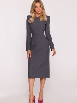 Elegancka sukienka ołówkowa z poduszkami na ramionach szara Stylove