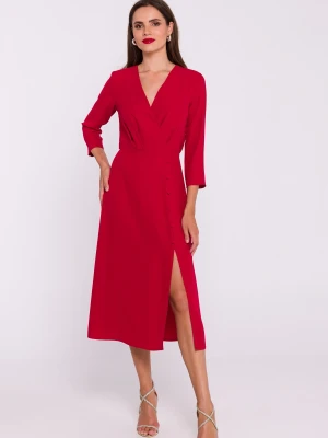 Elegancka sukienka rozkloszowana kopertowy dekolt czerwona Stylove