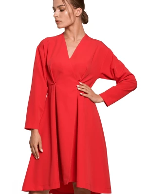 Elegancka sukienka rozkloszowana z dekoltem V czerwona Stylove