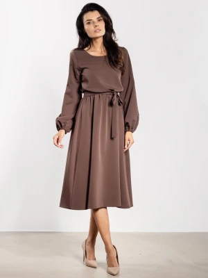 Elegancka sukienka rozkloszowana z długim rękawem brązowa INFINITE YOU