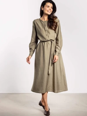 Elegancka sukienka rozkloszowana z długim rękawem zielona Infinite You