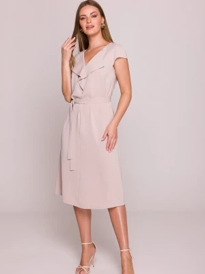 Elegancka sukienka rozkloszowana z krótkim rękawem beżowa Stylove