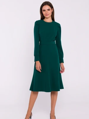 Elegancka sukienka rozkloszowana z paskiem butelkowa zieleń Stylove