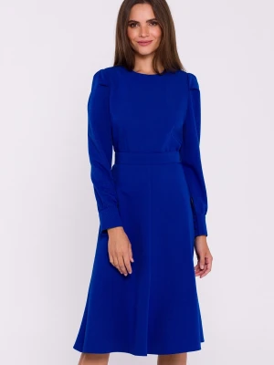 Elegancka sukienka rozkloszowana z paskiem fioletowa Stylove