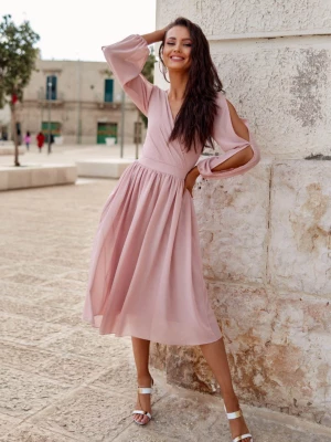 Elegancka sukienka szyfonowa różowa midi Luca2 Roco