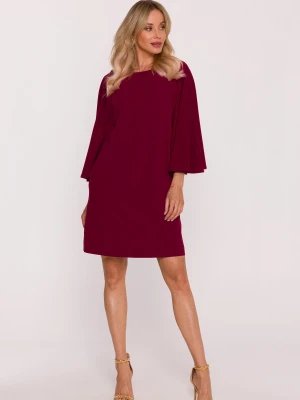 Elegancka sukienka trapezowa z bufiastymi rękawami bordowa Stylove
