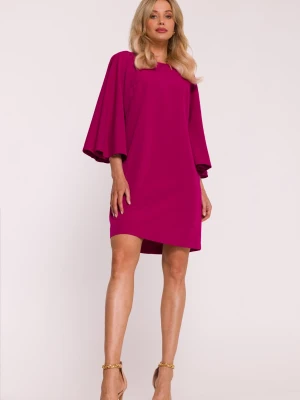 Elegancka sukienka trapezowa z bufiastymi rękawami bordowa Stylove
