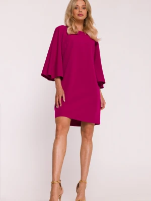 Elegancka sukienka trapezowa z bufiastymi rękawami fiolet Stylove