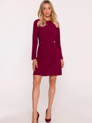 Elegancka sukienka trapezowa z patkami w talii bordowa Stylove