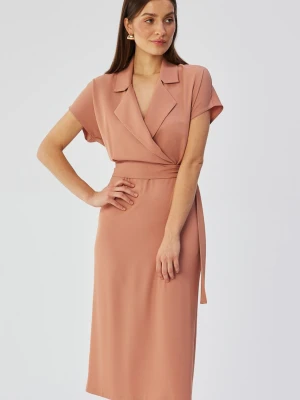 Elegancka sukienka z kołnierzem śliwkowa Stylove