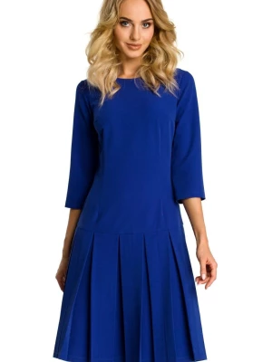 Elegancka sukienka z obniżoną talią i kontrafałdami niebieska Sukienki.shop