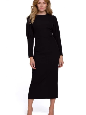 Elegancka sukienka z odkrytymi plecami czarna długa z rozcięciem Sukienki.shop
