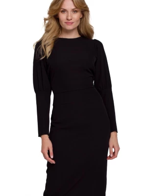 Elegancka sukienka z odkrytymi plecami czarna długa z rozcięciem Sukienki.shop