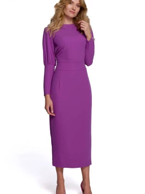 Elegancka sukienka z odkrytymi plecami fioletowa długa z rozcięciem Sukienki.shop