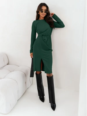 Elegancka sukienka z ozdobnym marszczeniem JUDITH - butelkowa zieleń  magmac 