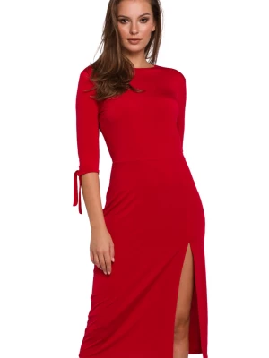 Elegancka sukienka z rozcięciem czerwona Sukienki.shop