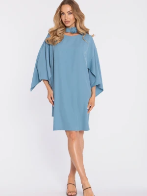 Elegancka trapezowa sukienka oversize błękit Moe