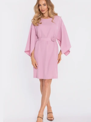 Elegancka trapezowa sukienka oversize różowa Moe