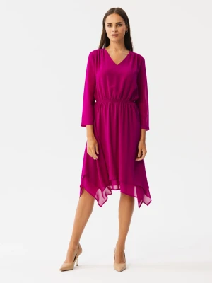 Elegancka zwiewna sukienka szyfonowa wizytowa zielona Stylove