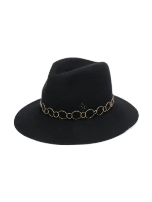 Elegancki czarny filcowy kapelusz Fedora z łańcuchem złotym Maison Michel