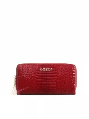 Elegancki czerwony portfel z lakierowanej skóry w tłoczony wzór Kazar