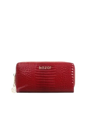 Elegancki czerwony portfel z lakierowanej skóry w tłoczony wzór Kazar