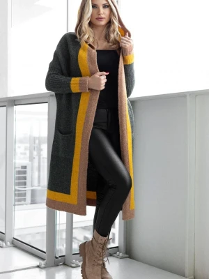 Elegancki długi kardigan z kapturem czarny PeeKaBoo