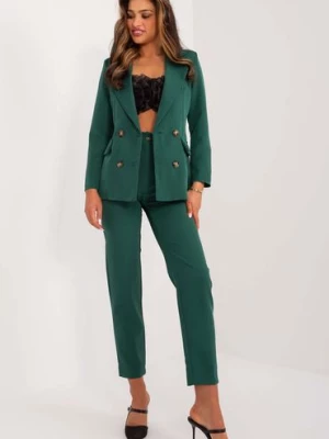 Elegancki garnitur damski z dwurzędową marynarką - butelkowa zieleń Italy Moda