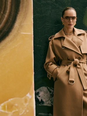 Elegancki karmelowy płaszcz z wełny TARANKO