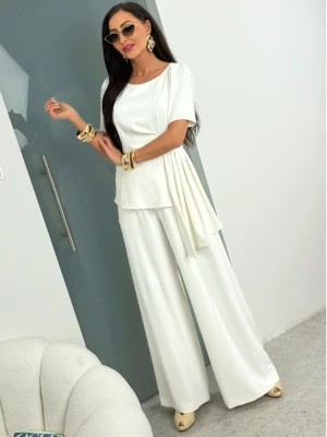 Elegancki komplet z szerokimi spodniami BESSY - biały  magmac 