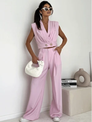 Elegancki komplet z szerokimi spodniami KOZUE - pudrowy róż  magmac 