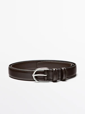 Elegancki Pasek Ze Skóry Nappa Z Podwójną Szlufką - Brązowy - Massimo Dutti - Male