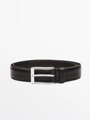 Elegancki Pasek Ze Skóry Nappa Ze Stebnowaniem - Brązowy - - Massimo Dutti - Mężczyzna