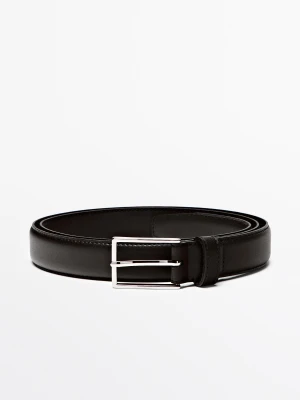 Elegancki Pasek Ze Skóry Nappa Ze Stebnowaniem - Czarny - Massimo Dutti - Male