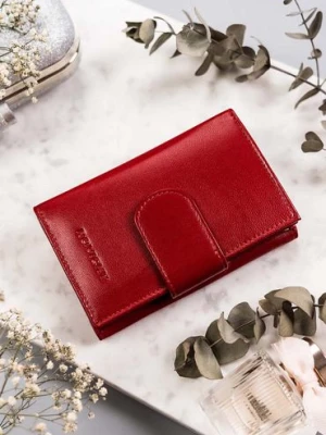 Elegancki portfel damski czerwony ze skóry naturalnej — Rovicky