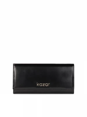 Elegancki skórzany portfel w czarnym kolorze ze złotym okuciem Kazar