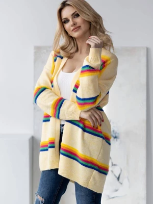 Elegancki sweter kardigan w kolorowe paski żółty PeeKaBoo
