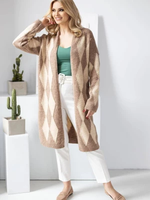 Elegancki sweter kardigan w romby cappuccino PeeKaBoo