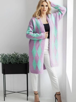 Elegancki sweter kardigan w romby liliowy PeeKaBoo