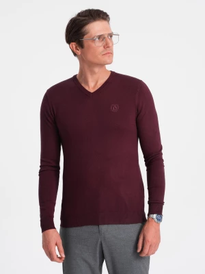 Sweter męski elegancki BASIC V-neck z wiskozą – bordowy V13 OM-SWBS-0107
 -                                    S Ombre