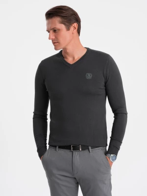 Elegancki sweter męski BASIC V-neck z wiskozą - grafitowy V17 OM-SWBS-0107
 -                                    S Ombre