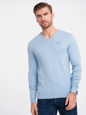 Elegancki męski sweter V-neck BASIC z wiskozą –jasnoniebieski V10 OM-SWBS-0107
 -                                    XXL Ombre