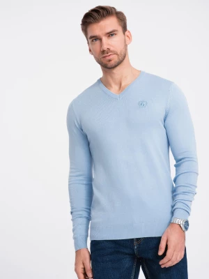Elegancki sweter męski z dekoltem w serek - jasnoniebieski V10 OM-SWBS-0107
 -                                    XL