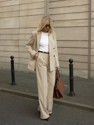 Eleganckie beżowe spodnie z wełną TARANKO