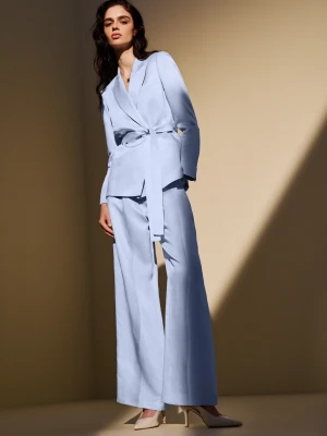 Eleganckie błękitne spodnie z lnu i wiskozy TARANKO