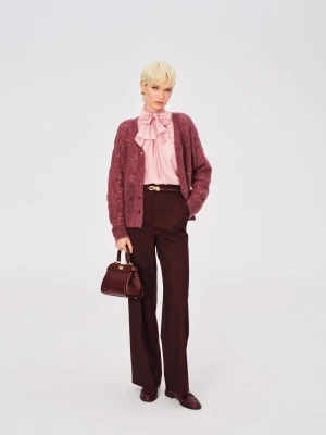 Eleganckie burgundowe spodnie z wysokim stanem TARANKO