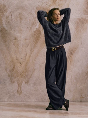 Eleganckie ciemnoszare spodnie z wełną TARANKO