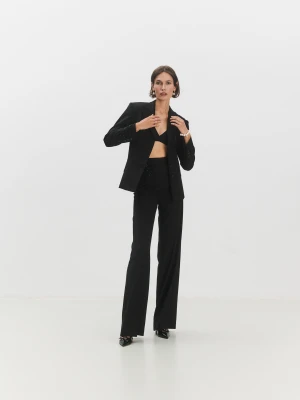 Eleganckie czarne spodnie z biżuteryjną aplikacją TARANKO