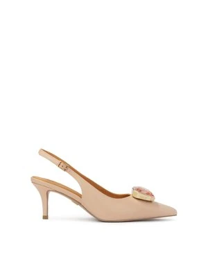 Eleganckie czółenka slingback zdobione biżuteryjną aplikacją Kazar